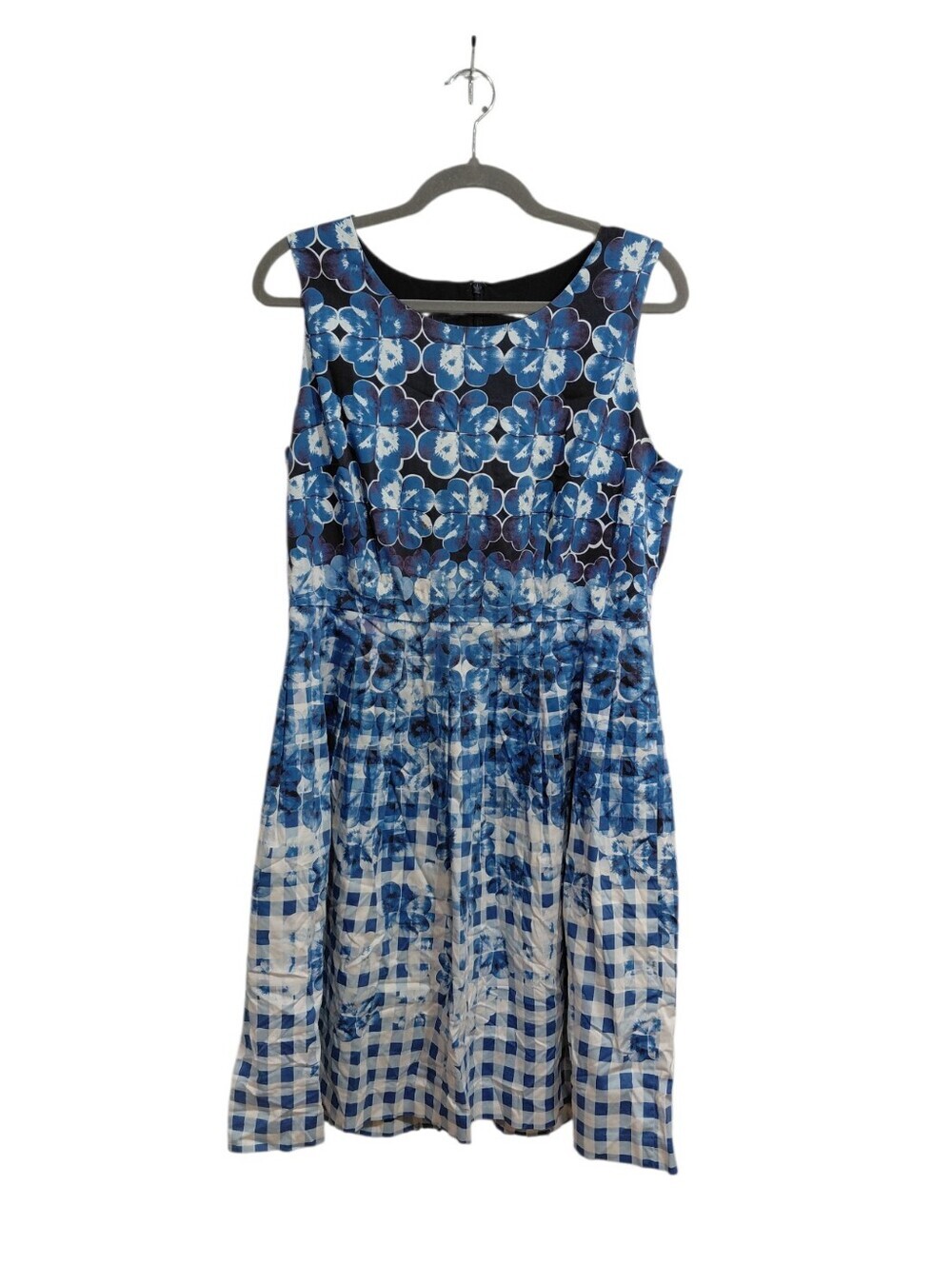 Talbots Blue Floral & Gingham Sleeveless Midi Dress